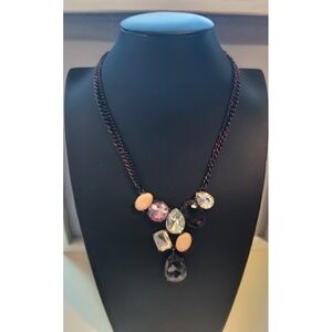 Chicos Vintage Layered Multi Gemstone Statement Necklace Copper Tone Chain NWT